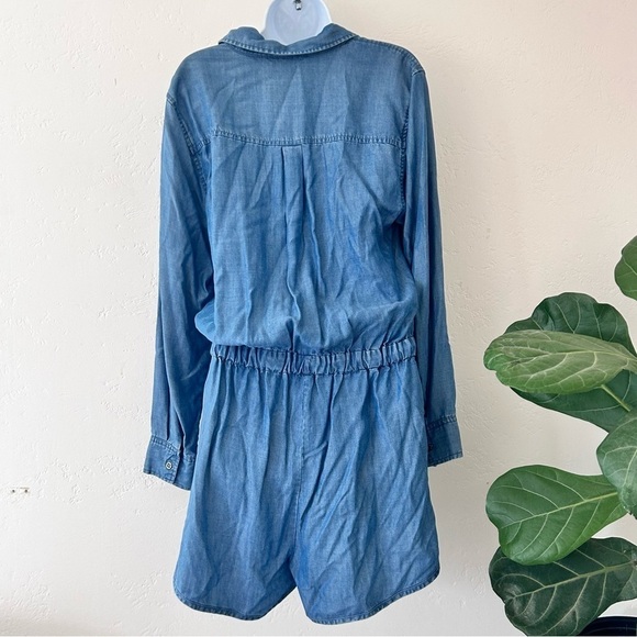 CHELSEA & THEODORE Chambray Denim Utility Button-top Tie Waist Romper Size L - Picture 7 of 11